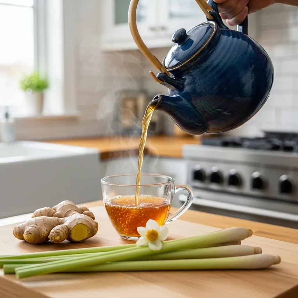 A teapot pouring TeaTapee into a cup