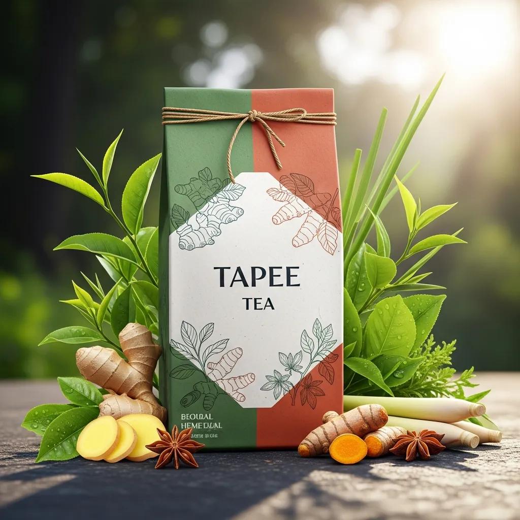 Close-up of TeaTapee.com product label, emphasizing safety certifications and authenticity of Tapee Tea