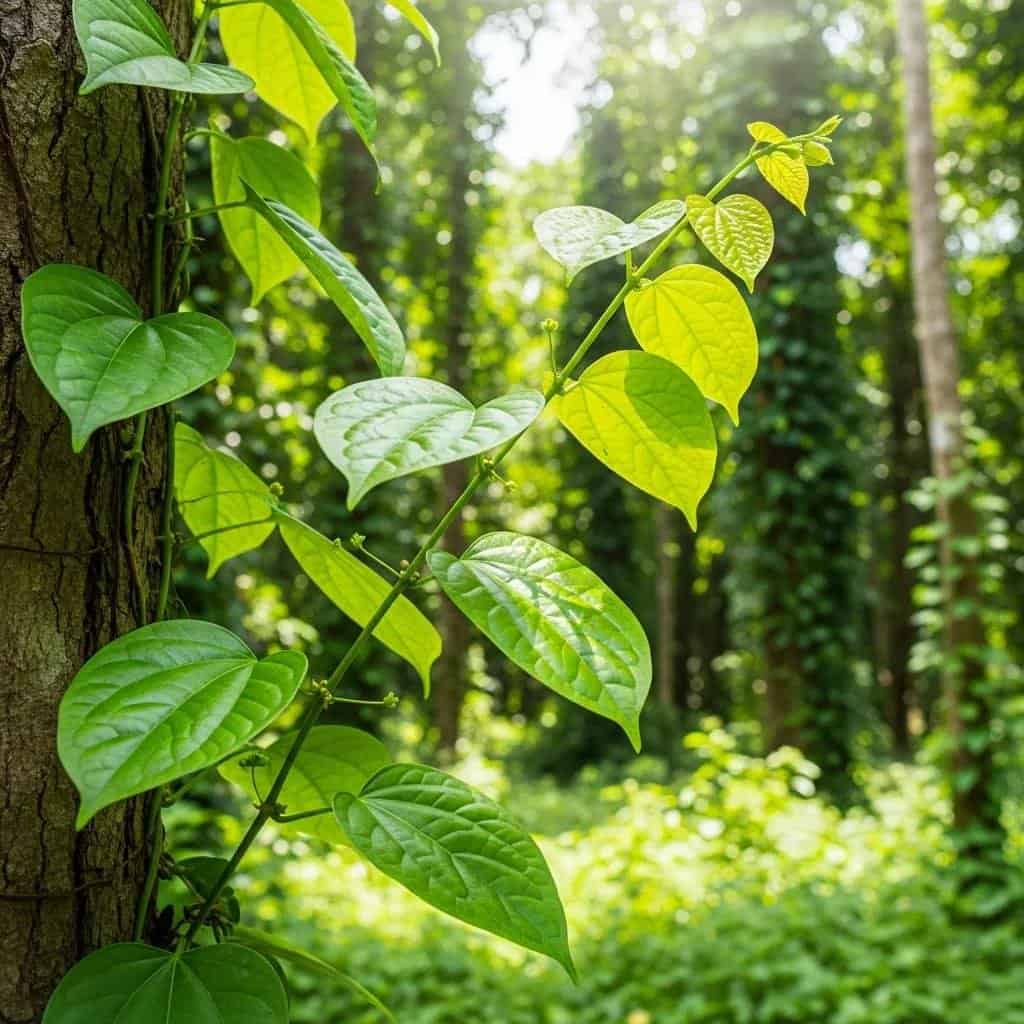 Tinospora crispa plant in a tropical setting