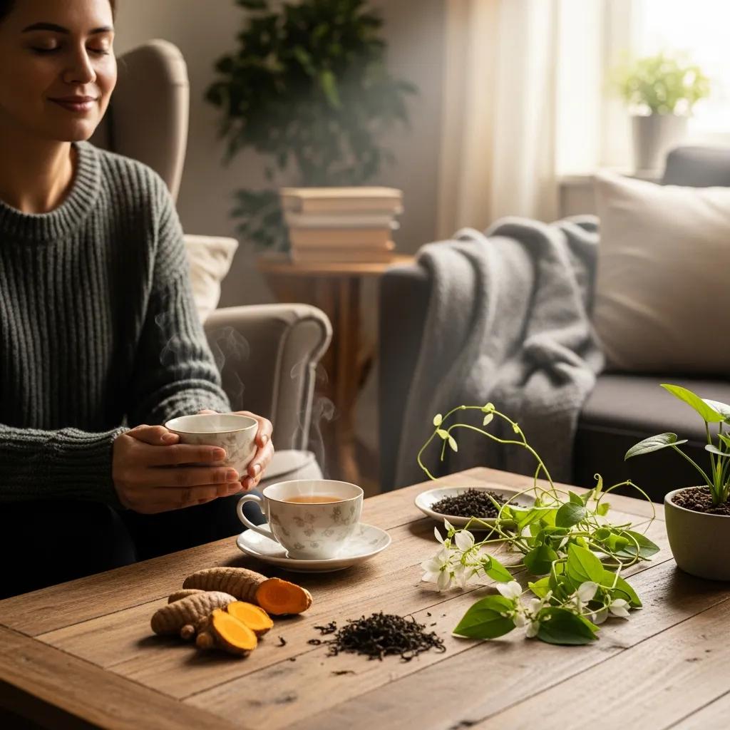Person enjoying TeaTapee in a cozy setting