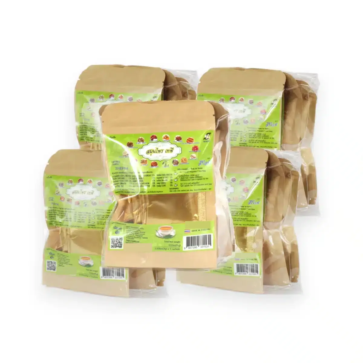 Tapee Tea New Recipe, 15-Herb Thai Herbal Tea Bags 5 Sirilife New Recipe 15-herb Thai tea: several resealable pouches of 3 g golden teabags